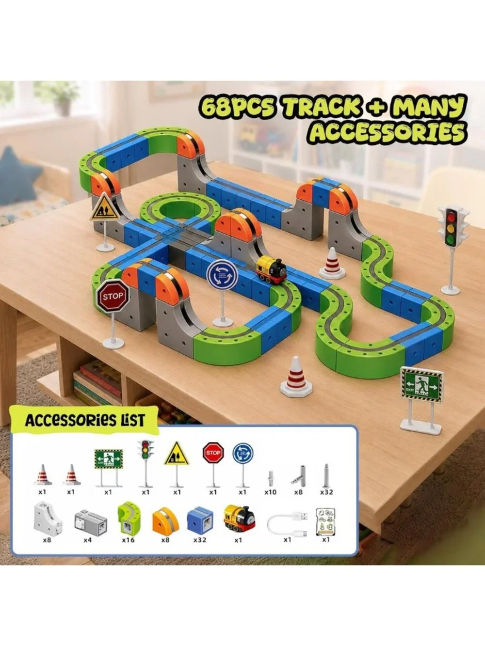 126 PCS Magnetic Train Set - 3D DIY Building Toy, USB Rechargeable Electric